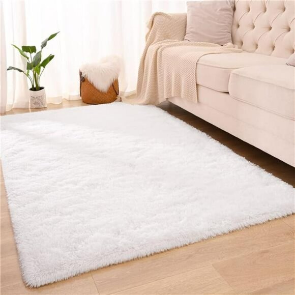 Maxsoft White Fluffy Rug 4x6 Shag Area Carpet Non Slip Plush for Bedroom Dorm - Picture 4 of 7